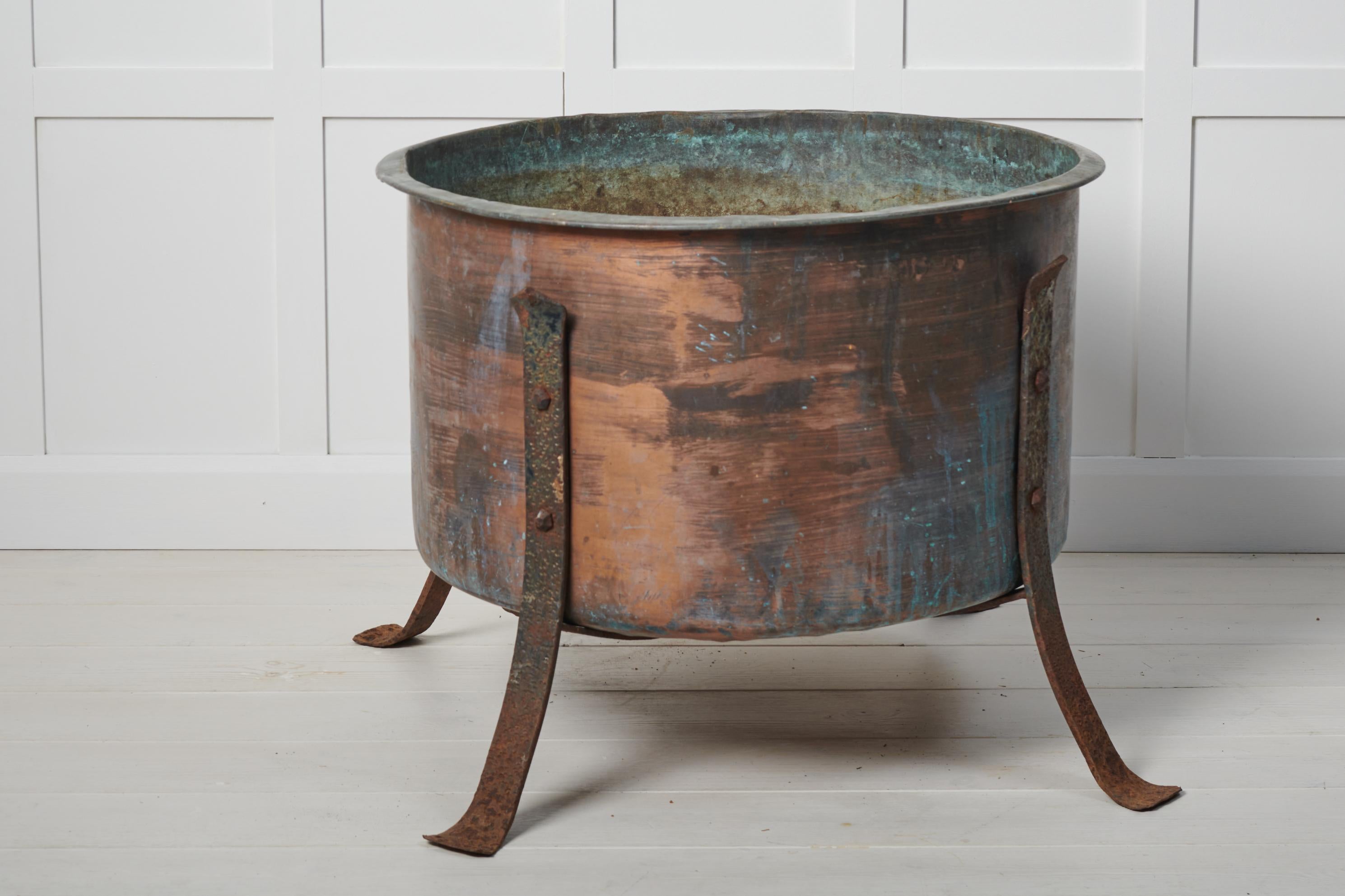 Hand-Crafted Large Antique Swedish Copper Planter For Sale