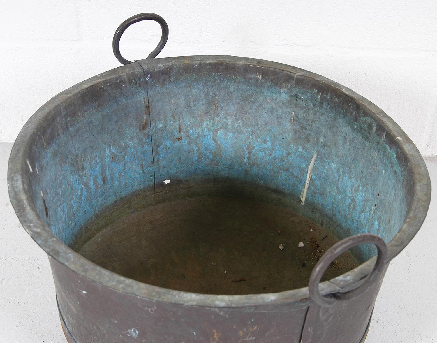 Large Antique Swedish Copper verdigris Wash Tub Pot Cauldron Urn Garden Planter 1