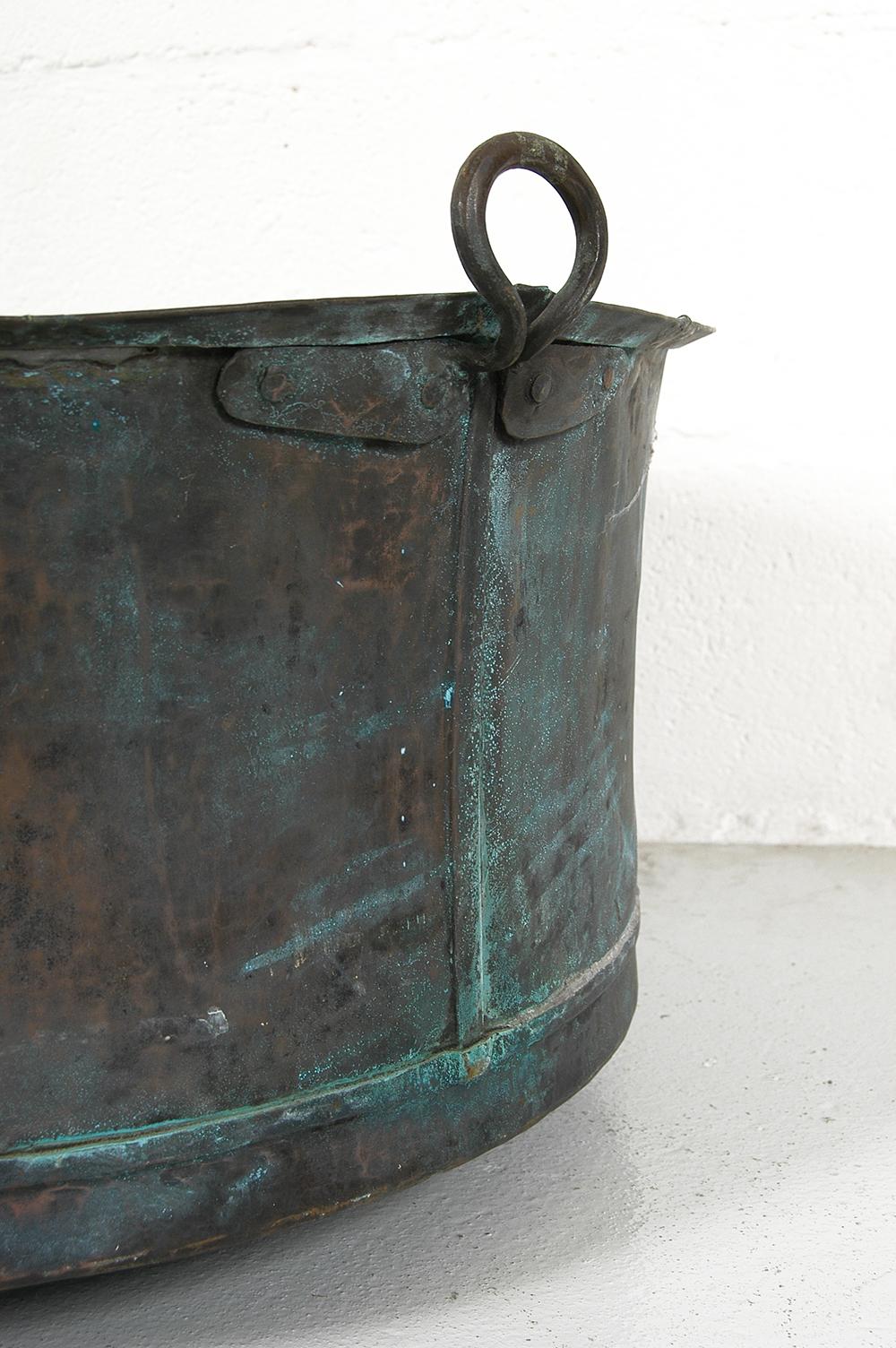 Rustic Large Antique Swedish Copper Verdigris Wash Tub Pot Cauldron Urn Garden Planter