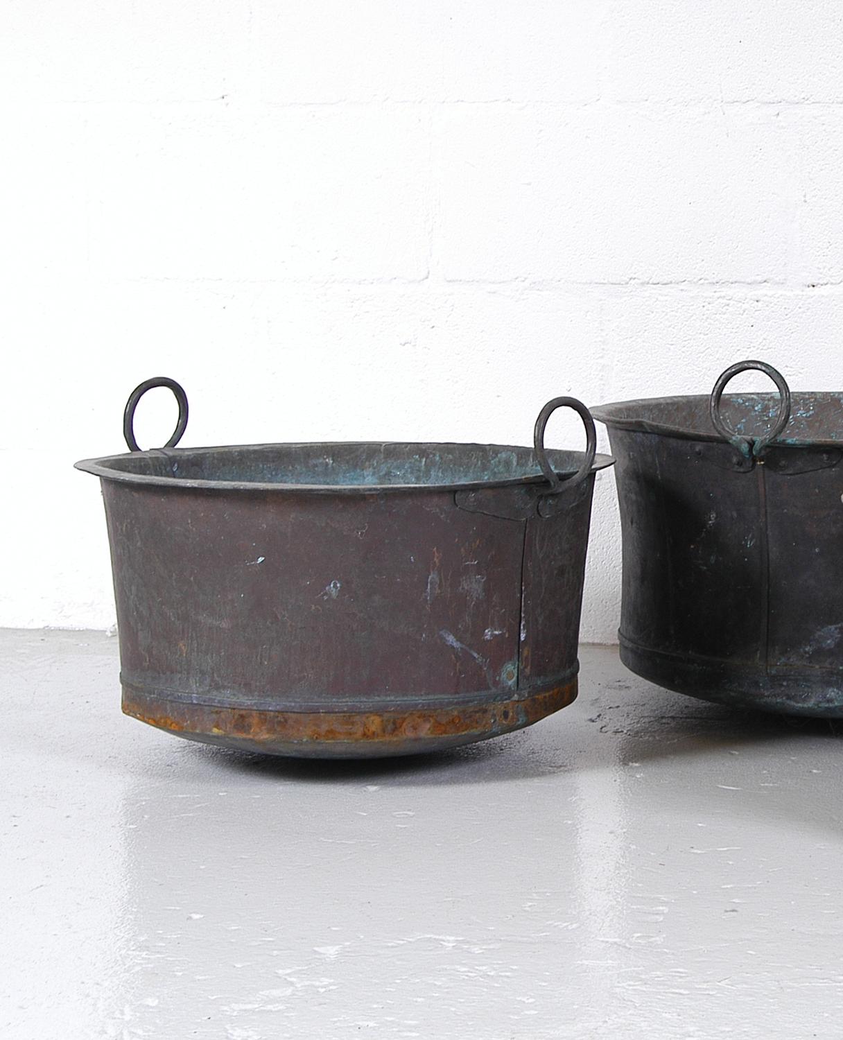 Rustic Large Antique Swedish Copper verdigris Wash Tub Pot Cauldron Urn Garden Planter