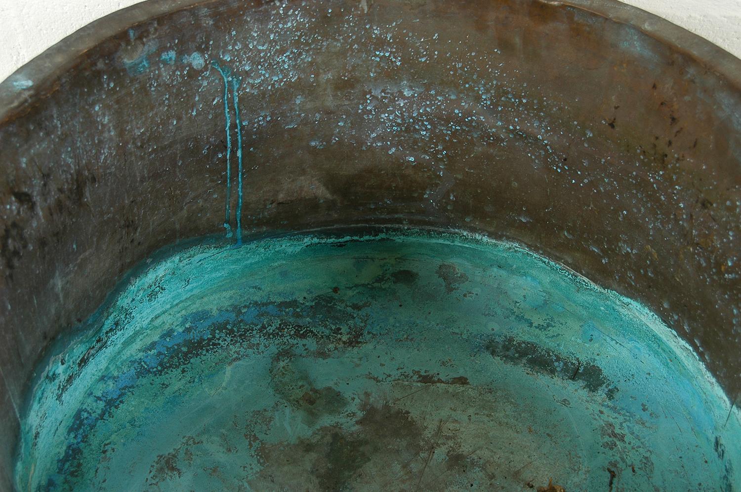Hand-Crafted Large Antique Swedish Copper Verdigris Wash Tub Pot Cauldron Urn Garden Planter