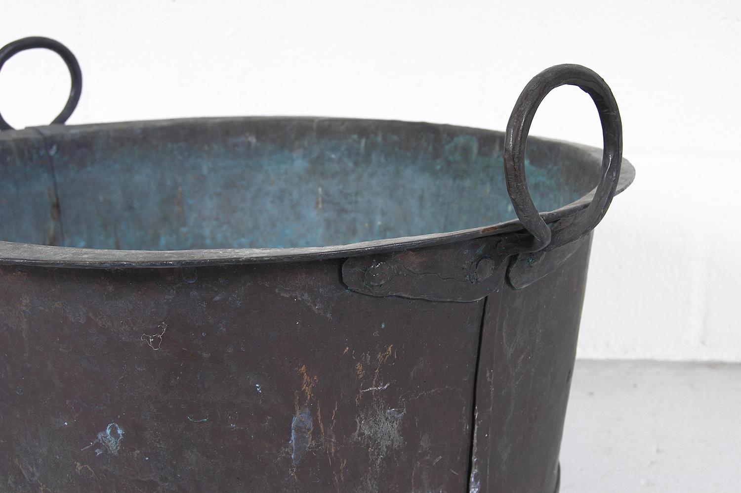Hand-Crafted Large Antique Swedish Copper verdigris Wash Tub Pot Cauldron Urn Garden Planter