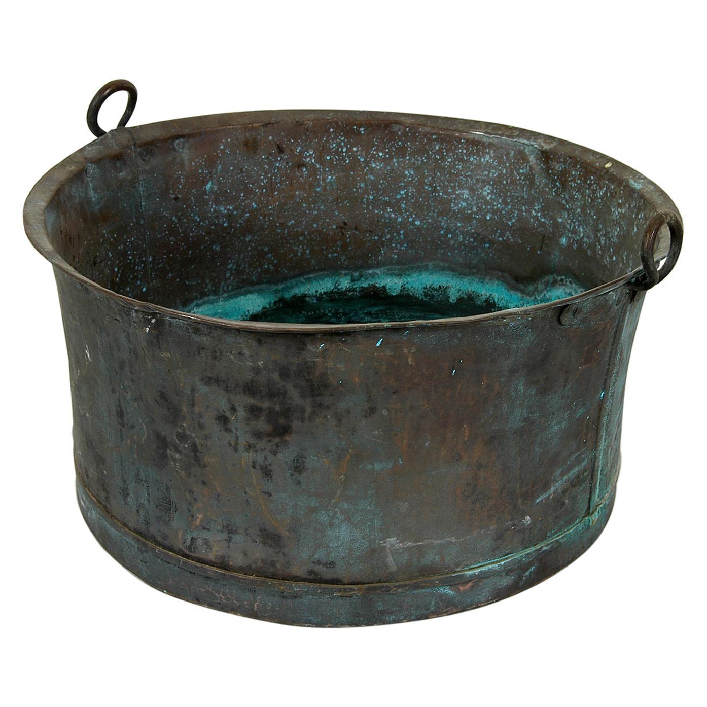 Large Antique Swedish Copper Verdigris Wash Tub Pot Cauldron Urn Garden Planter