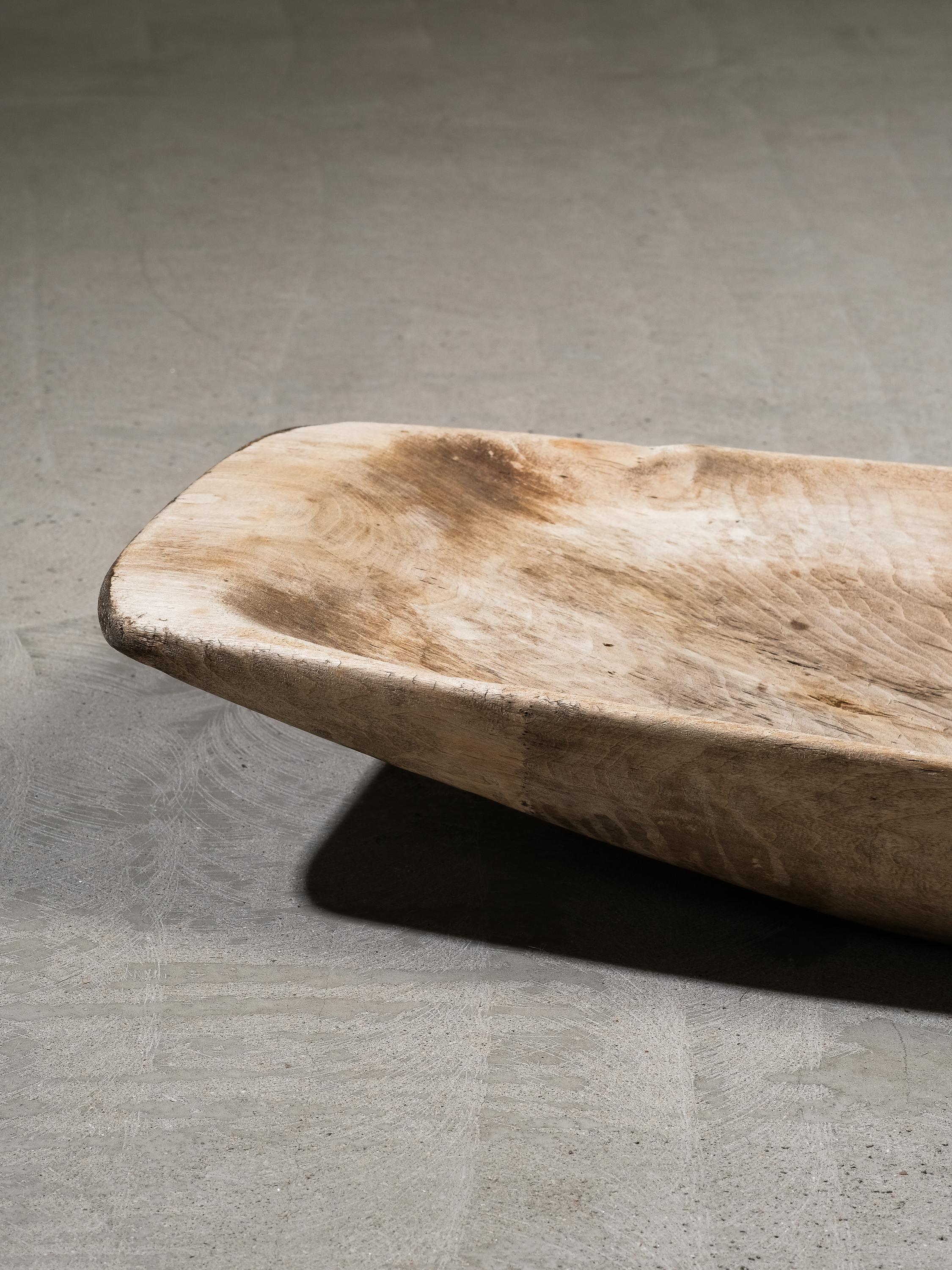 Hand-Carved Large Antique Swedish Folk Art Trough Bowl / 19th Century Rustic Decorative Dish