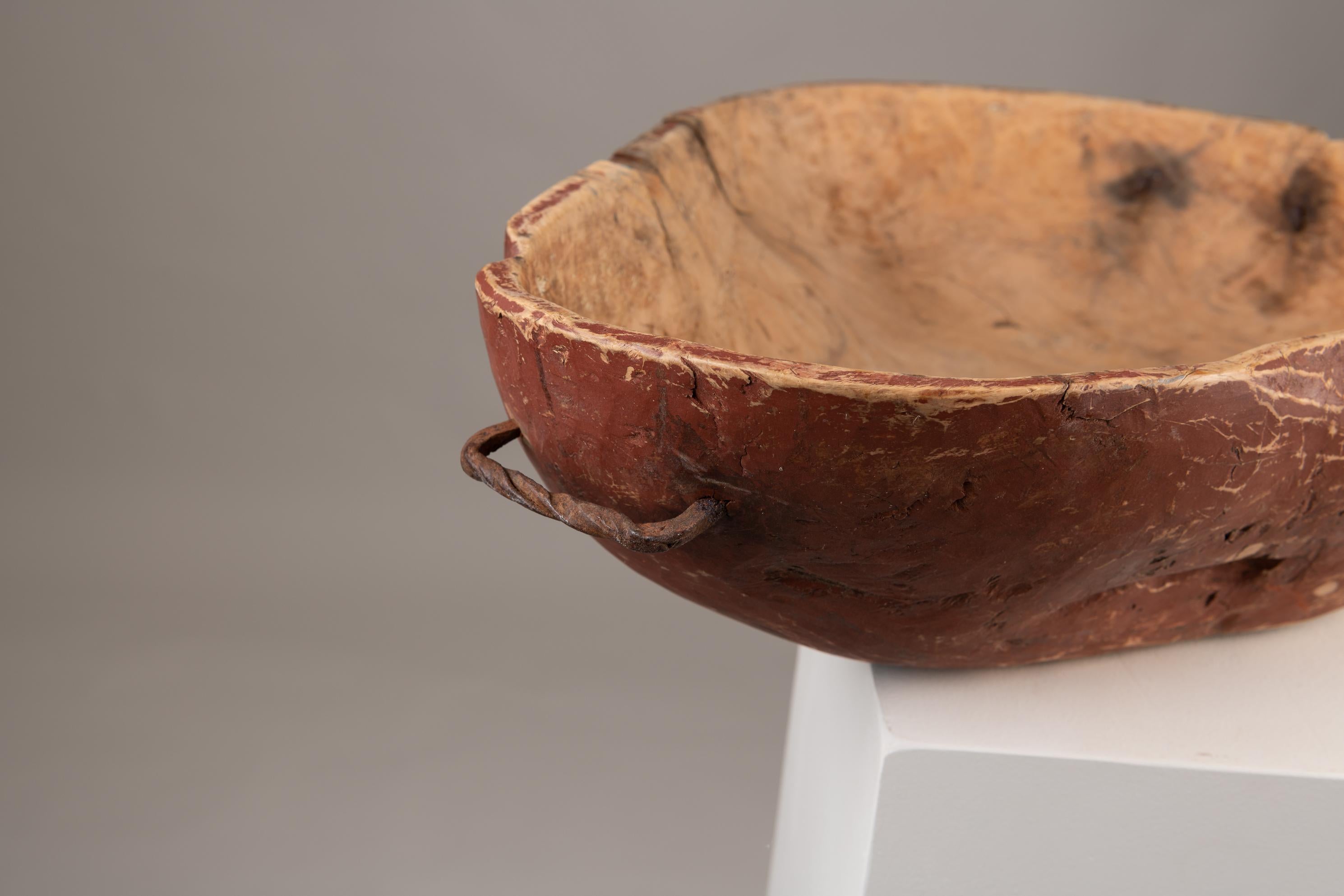 Large Antique Swedish Folk Art Wooden Bowl For Sale 2