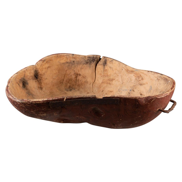 Large Antique Swedish Folk Art Wooden Bowl For Sale