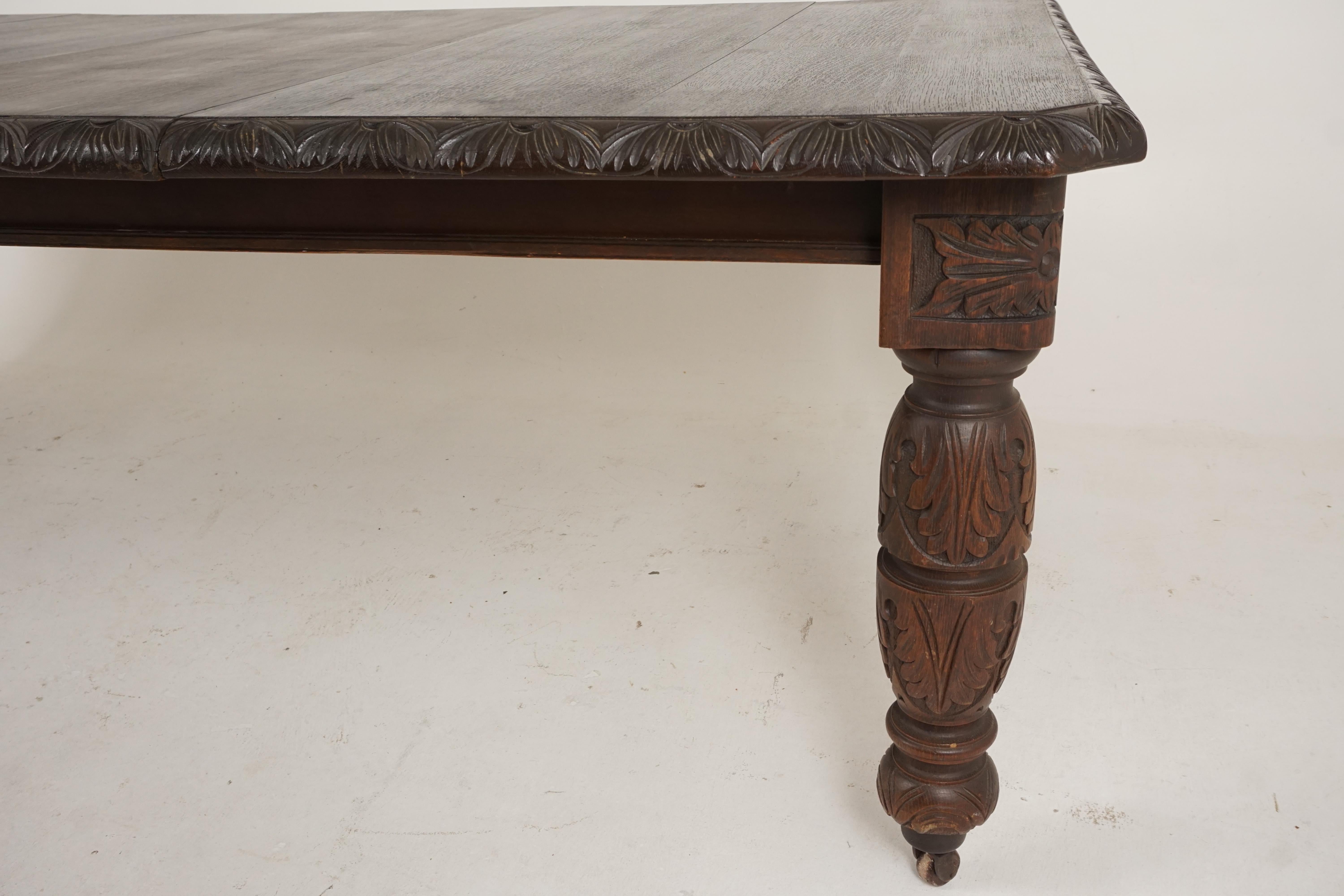 Scottish Large Antique Table, Victorian Dining Table, Carved Oak, Extending Table, B2474