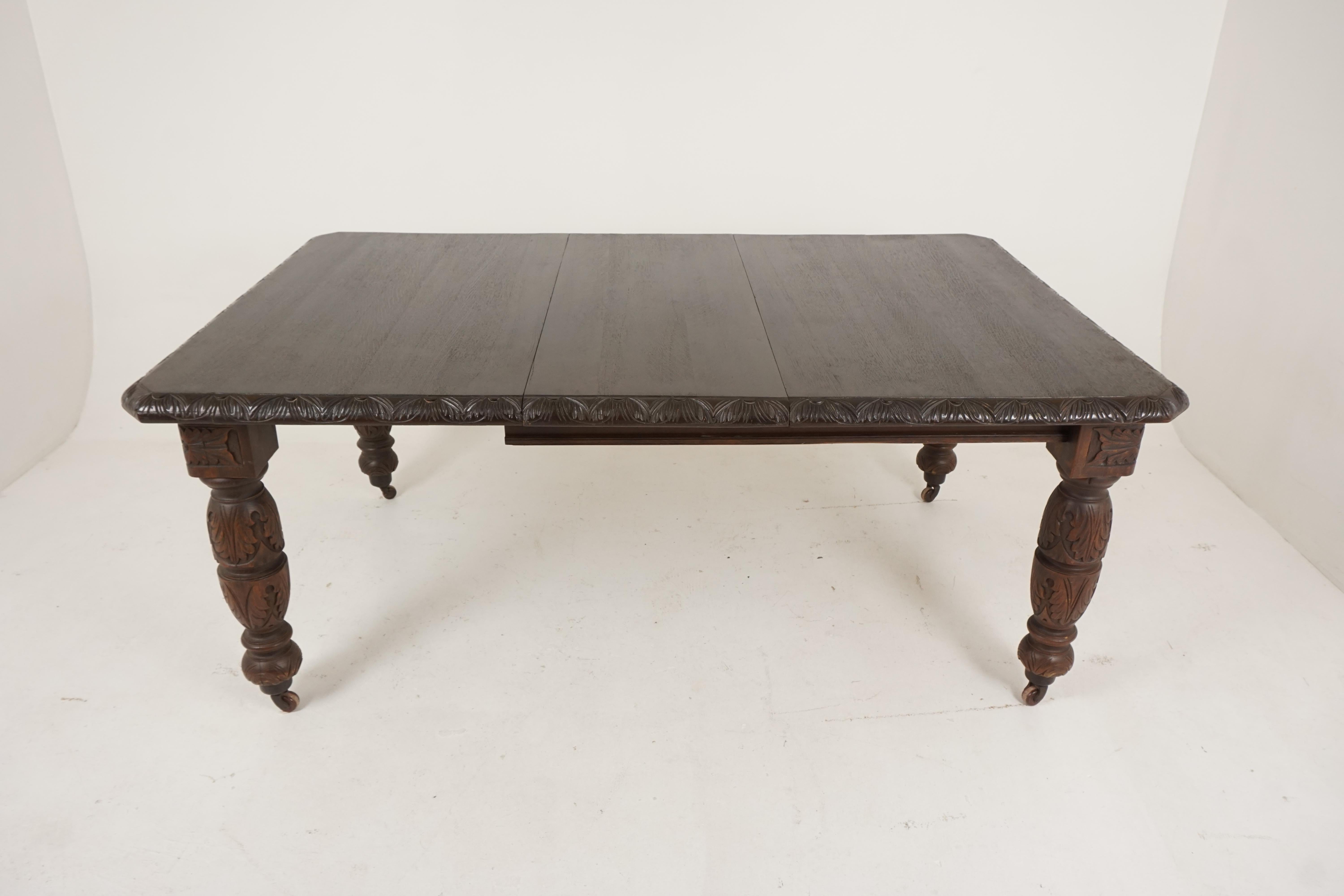 Large Antique Table, Victorian Dining Table, Carved Oak, Extending Table, B2474 2