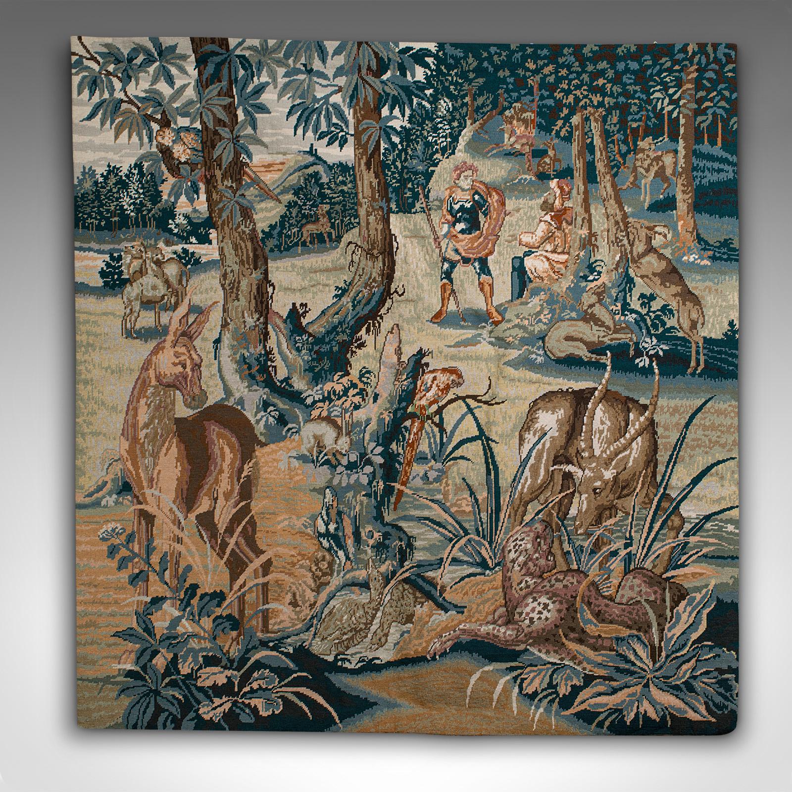 This is a large antique tapestry panel. A continental, heavy needlepoint square frieze, dating to the late Victorian period, circa 1900.

Classic tapestry with superb hand-woven detail
Generous near-square size of 130cm x 133.5cm (51.25