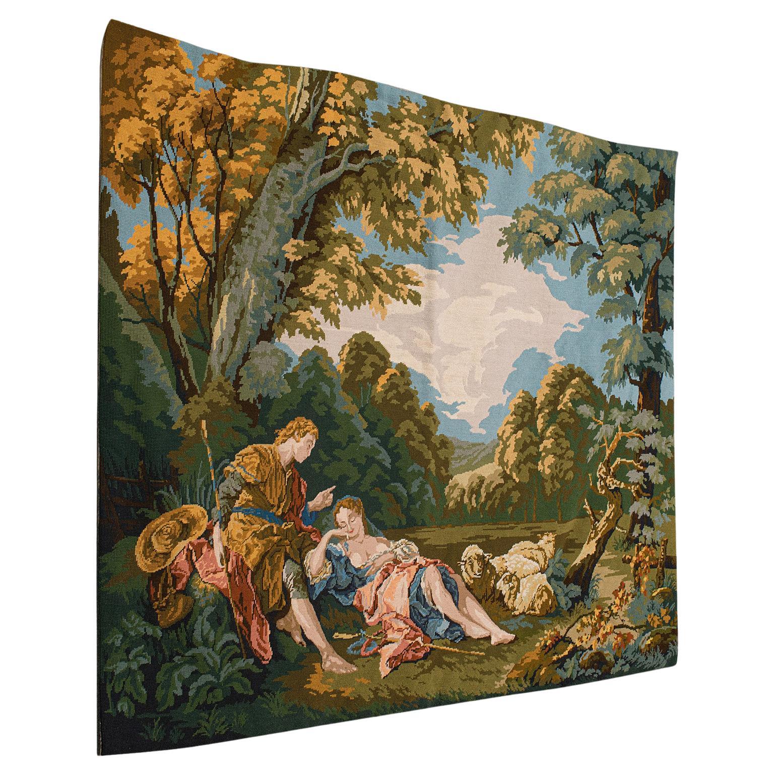 Antique European Needlepoint Tapestry Panels with Courtiers Reveling