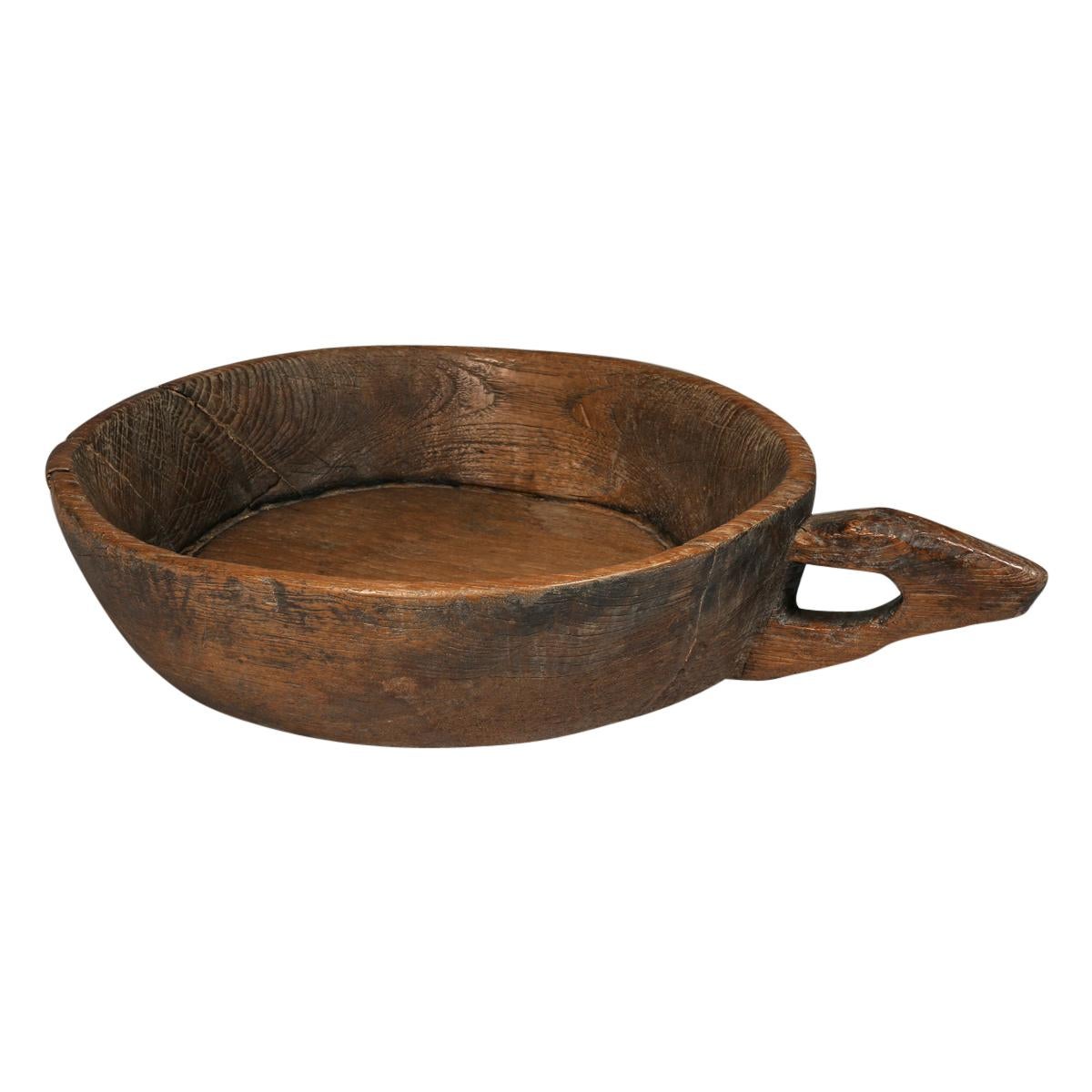 Large Antique Teak Bowl from Northern Thailand, Early to Mid-20th Century