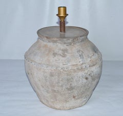 Large Antique Terracotta Jar Lamp with Shade