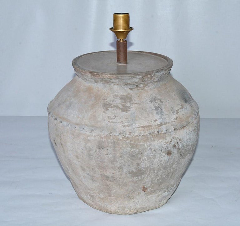 Large Antique Terracotta Jar Lamp with Shade at 1stDibs