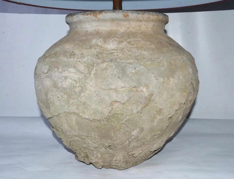 Large Antique Terracotta Jar Lamp with Shade For Sale at 1stDibs