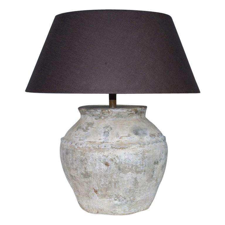 Large Antique Terracotta Jar Lamp with Shade at 1stDibs