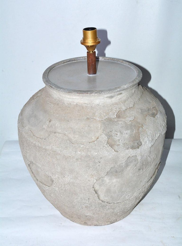Large Antique Terracotta Jar Lamp with Shade, Sold Singly at 1stDibs