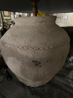 Large Antique Terracotta Jar Lamps with Shade