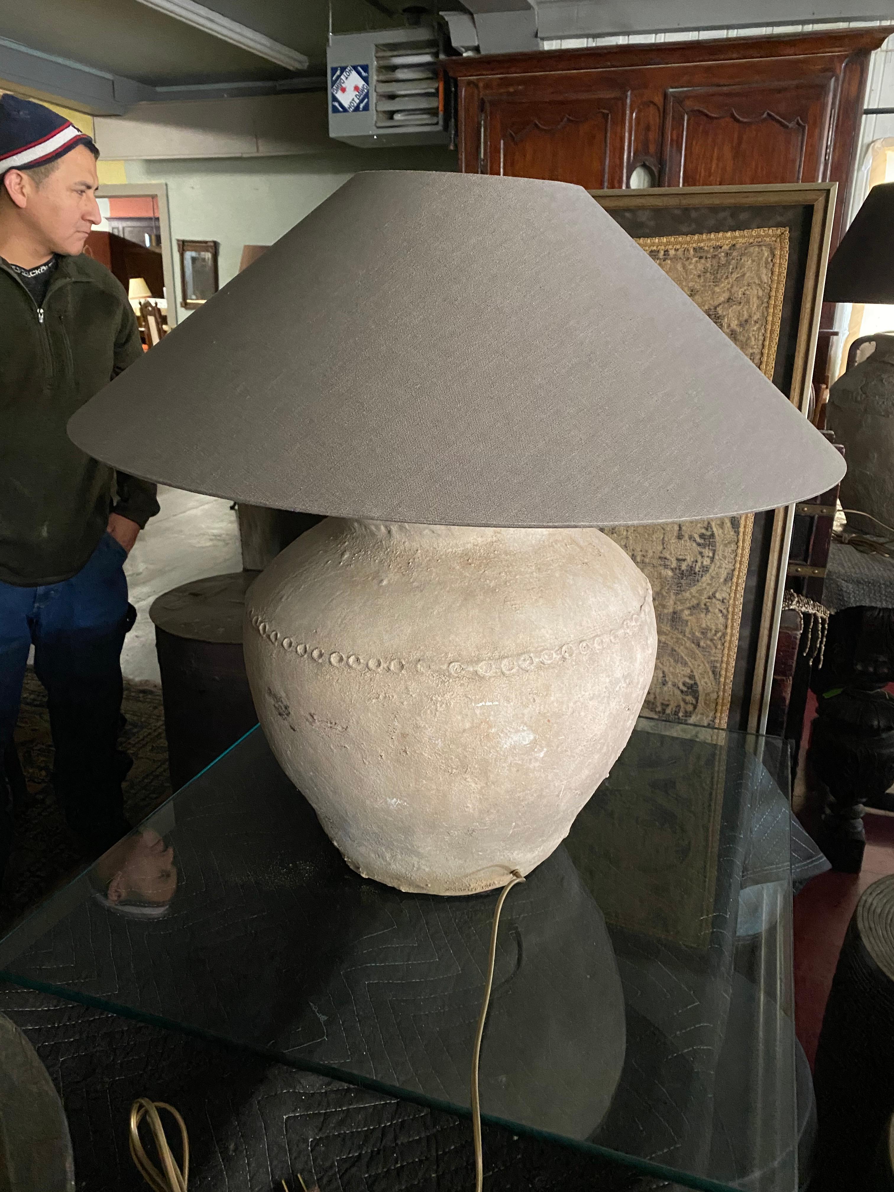 Chinese Large Antique Terracotta Jar Lamps with Shade