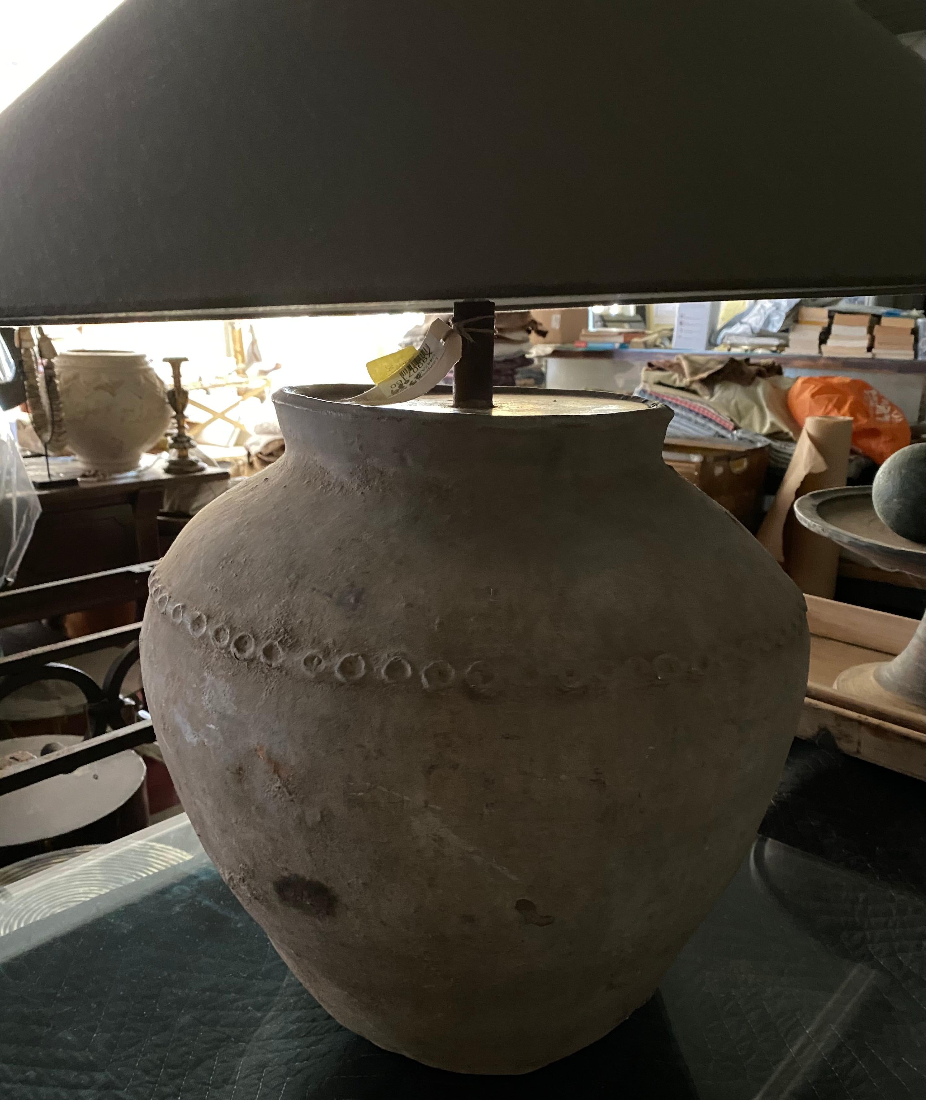 Hand-Crafted Large Antique Terracotta Jar Lamps with Shade