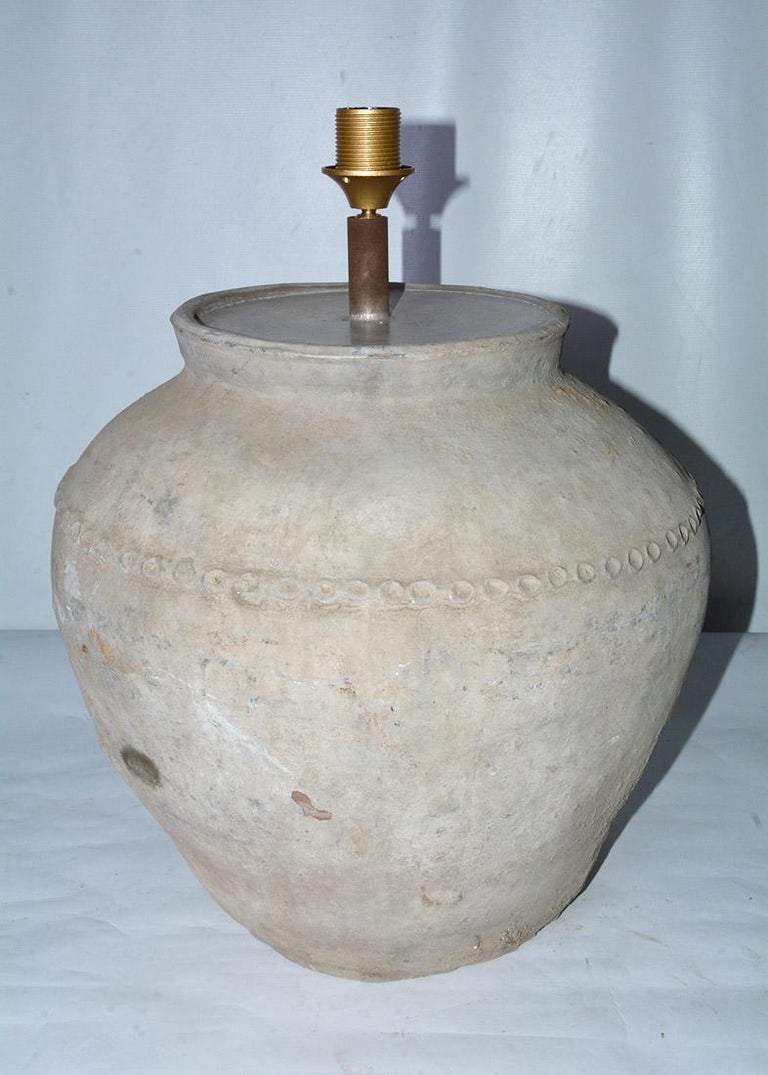 Large Antique Terracotta Jar Lamps with ShadesSold Singly For Sale at