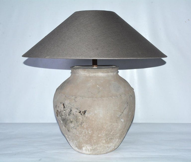 Large Antique Terracotta Jar Lamps with ShadesSold Singly For Sale at