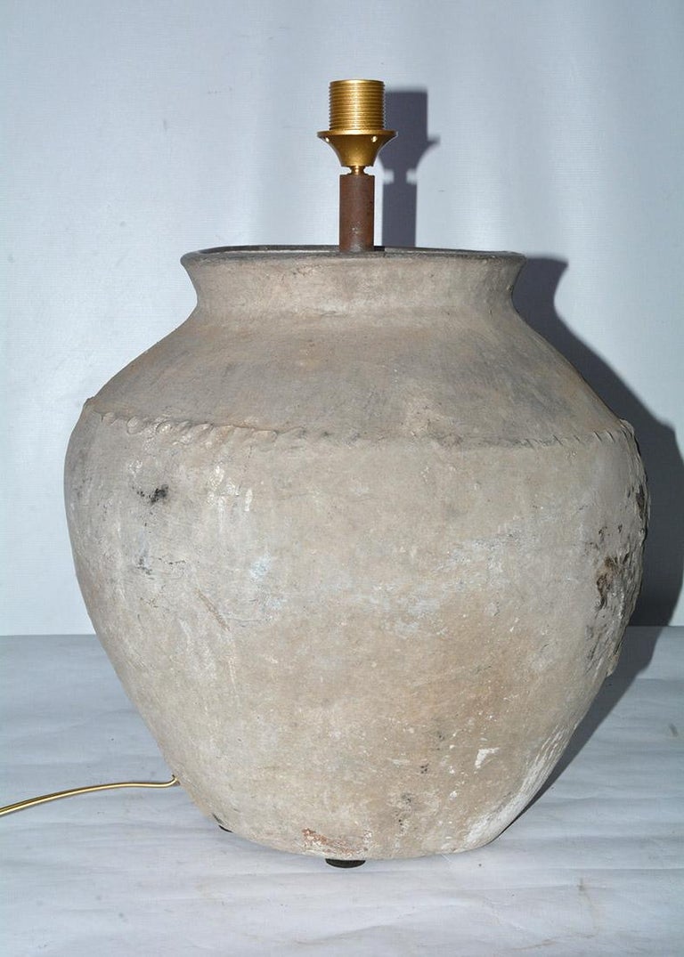 Large Antique Terracotta Jar Lamps with ShadesSold Singly For Sale at