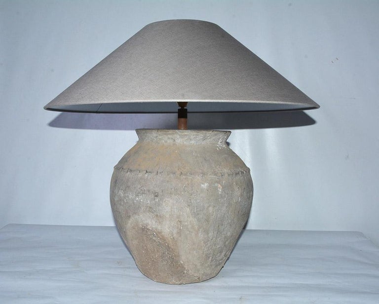 Large Antique Terracotta Jar Lamps with Shades at 1stDibs