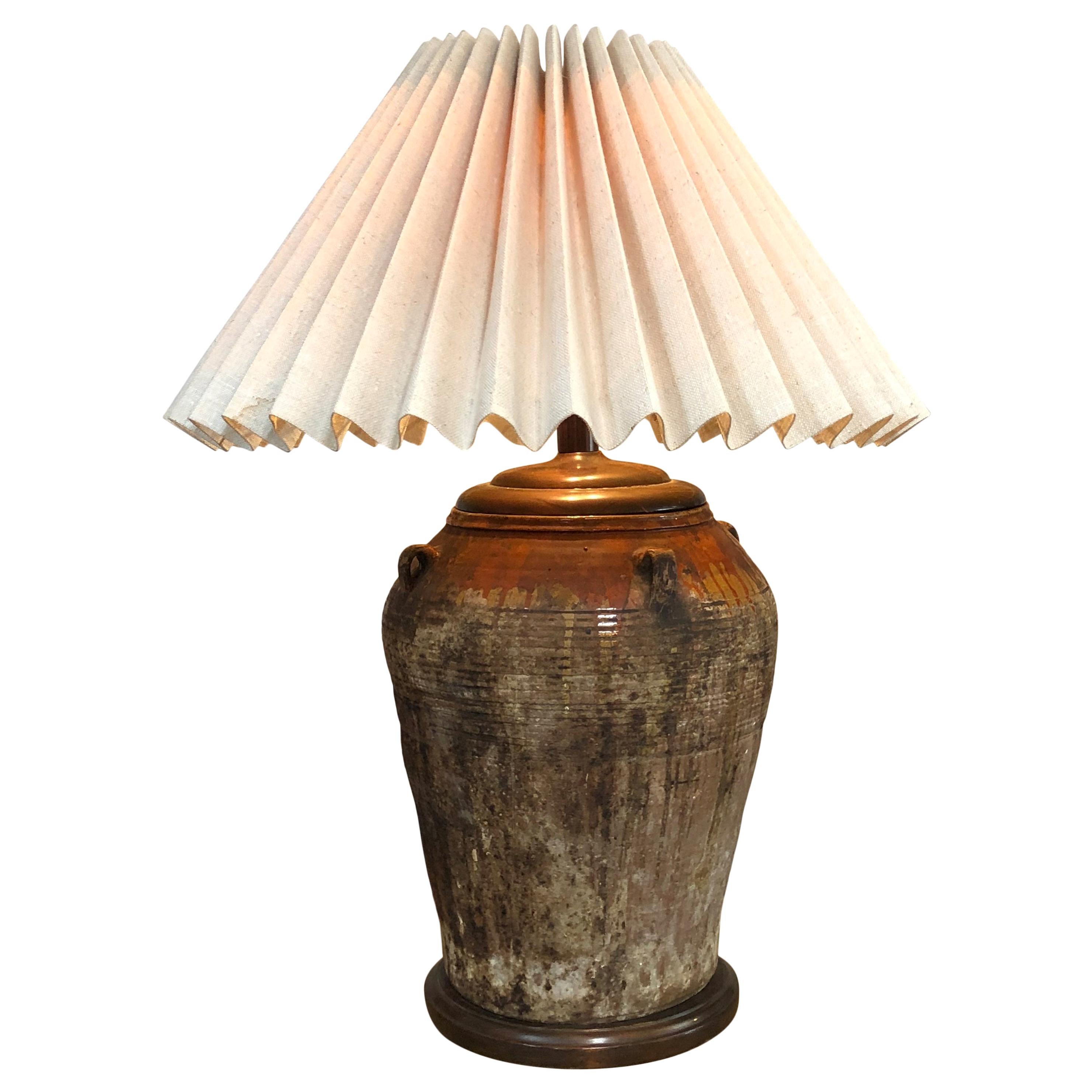 Large Antique Terracotta Oil Jug Table Lamp