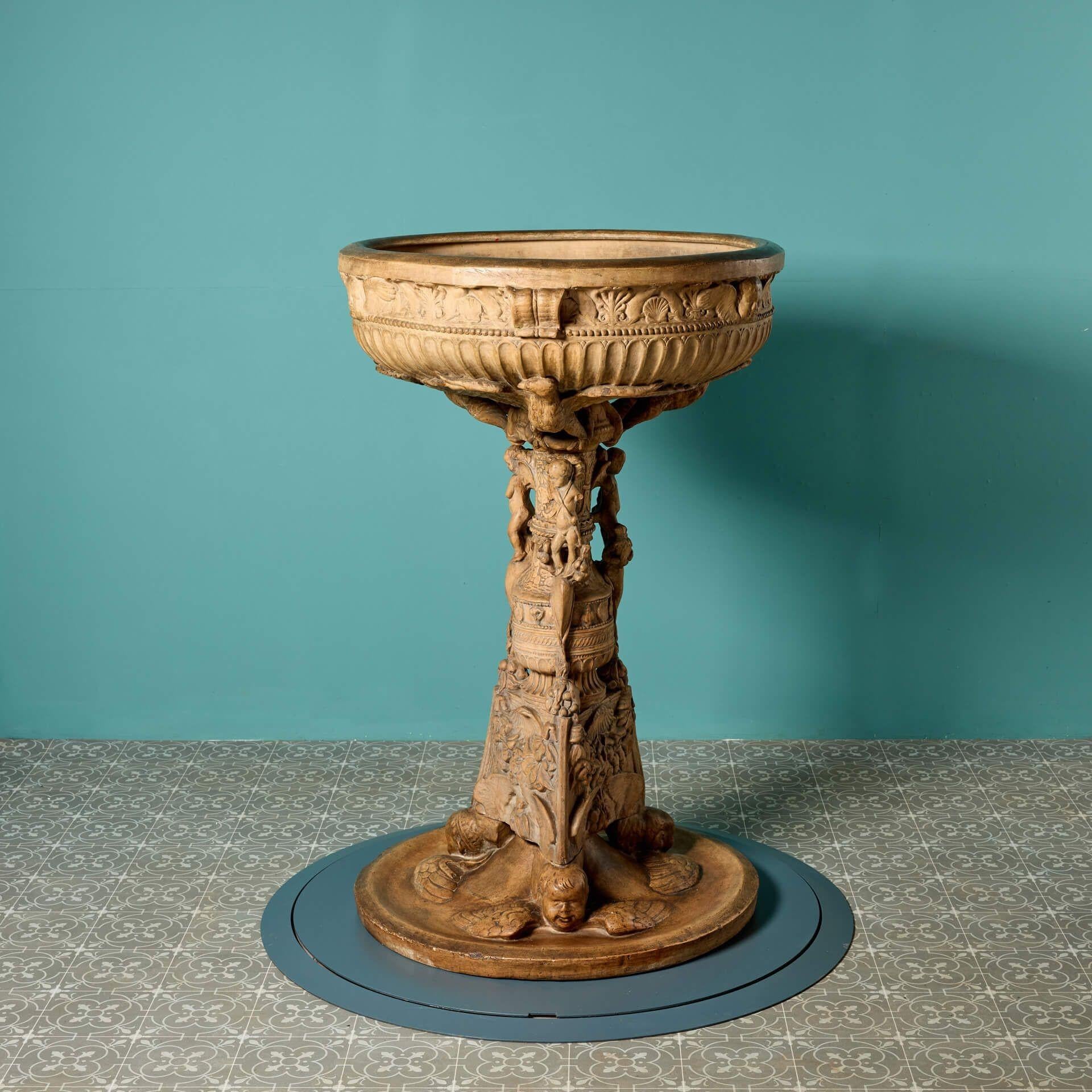 Renaissance Large Antique Terracotta Water Font attributed to Lorenzo Di Mariano For Sale