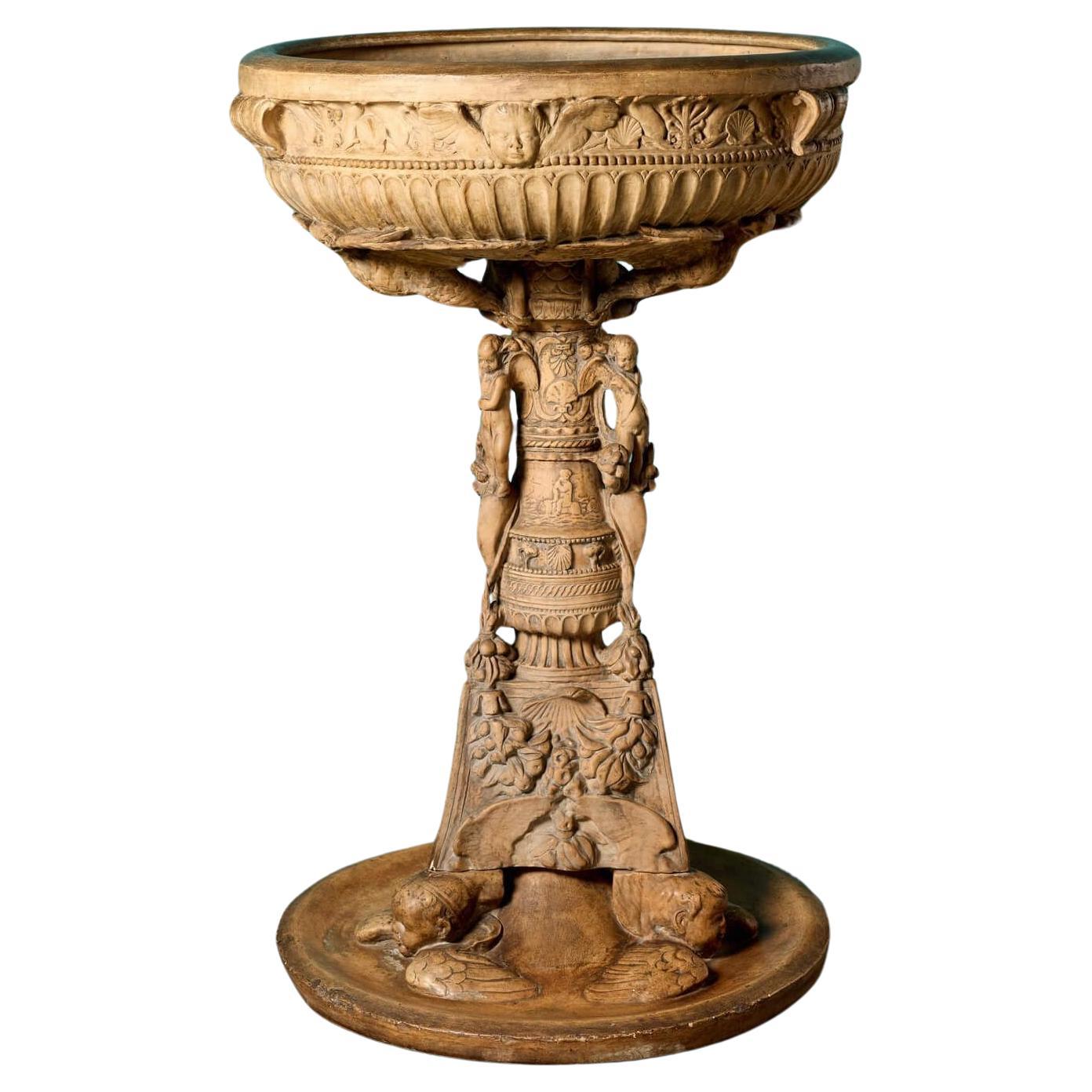 Large Antique Terracotta Water Font attributed to Lorenzo Di Mariano