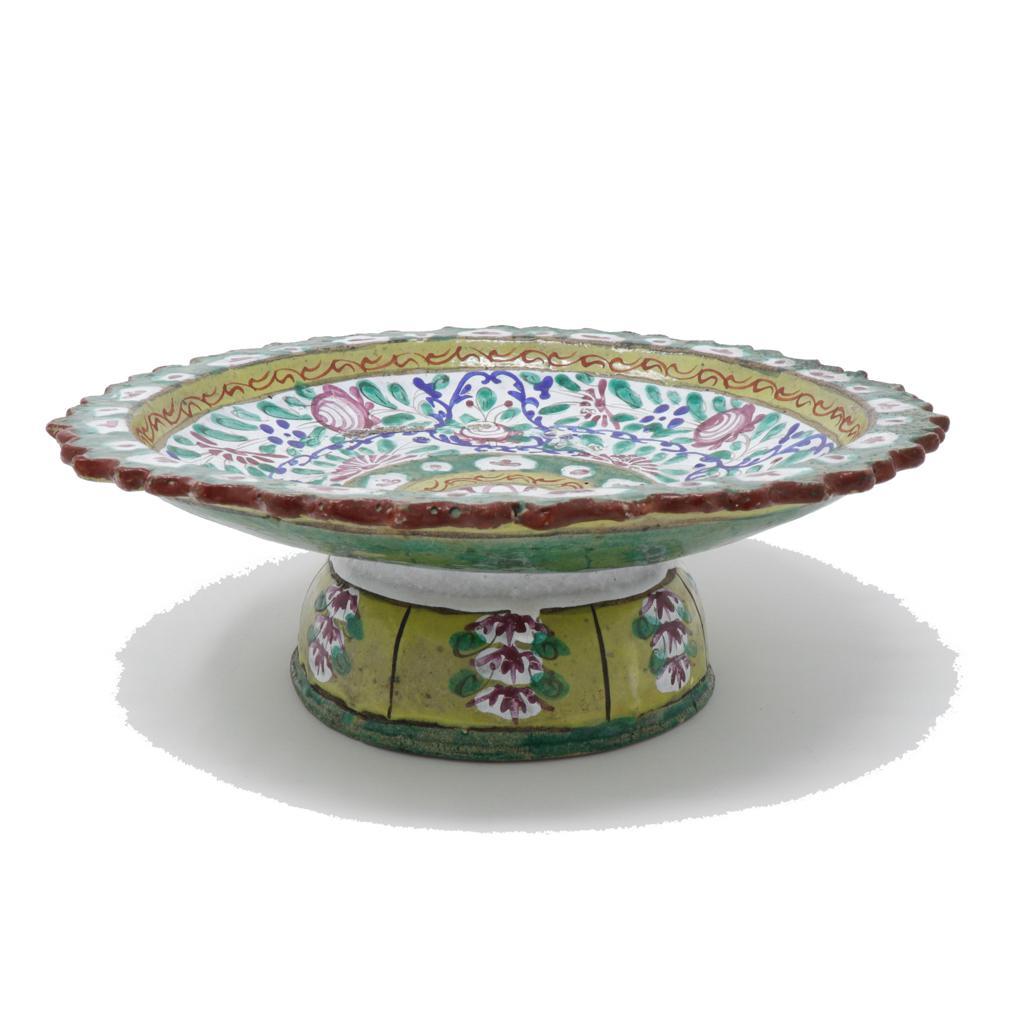 Qing Large Antique Thai Bencharong Stem Plate For Sale
