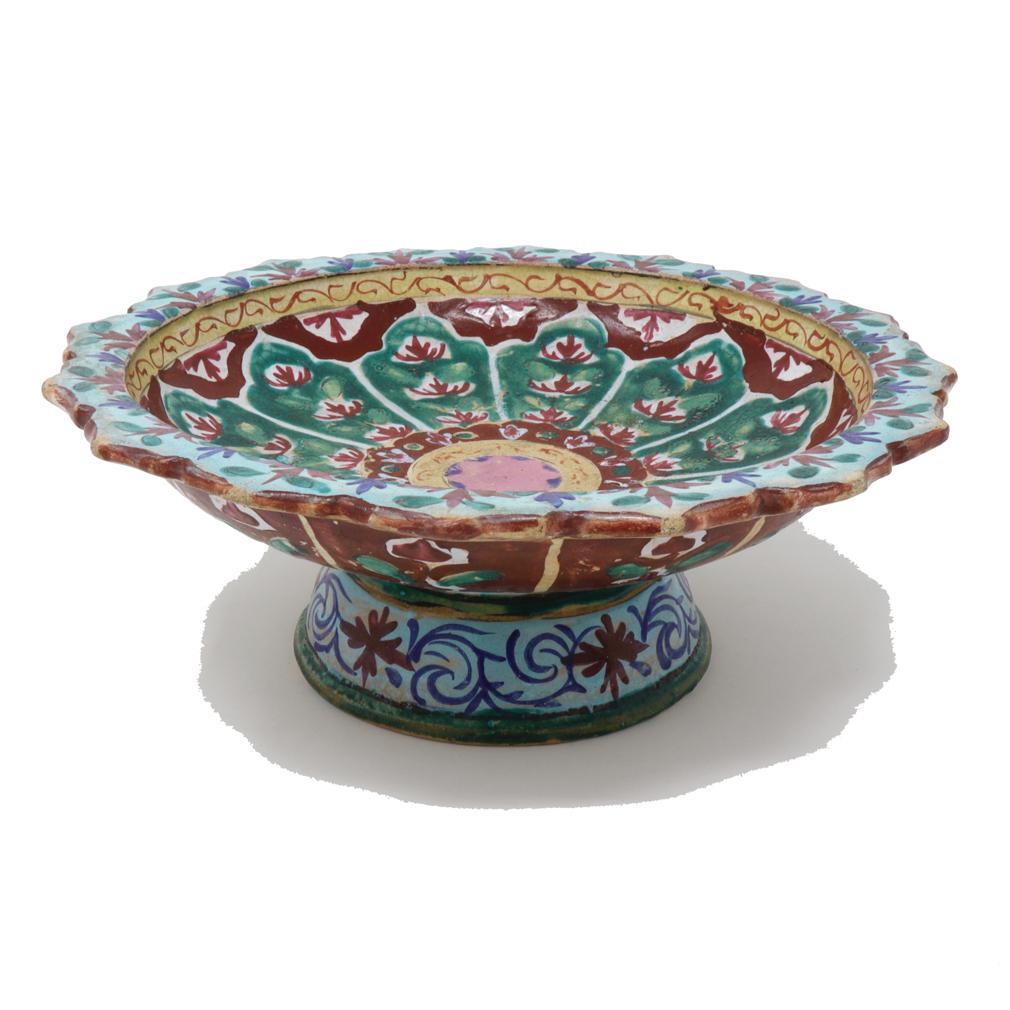 Qing Large Antique Thai Bencharong Stem Plate For Sale