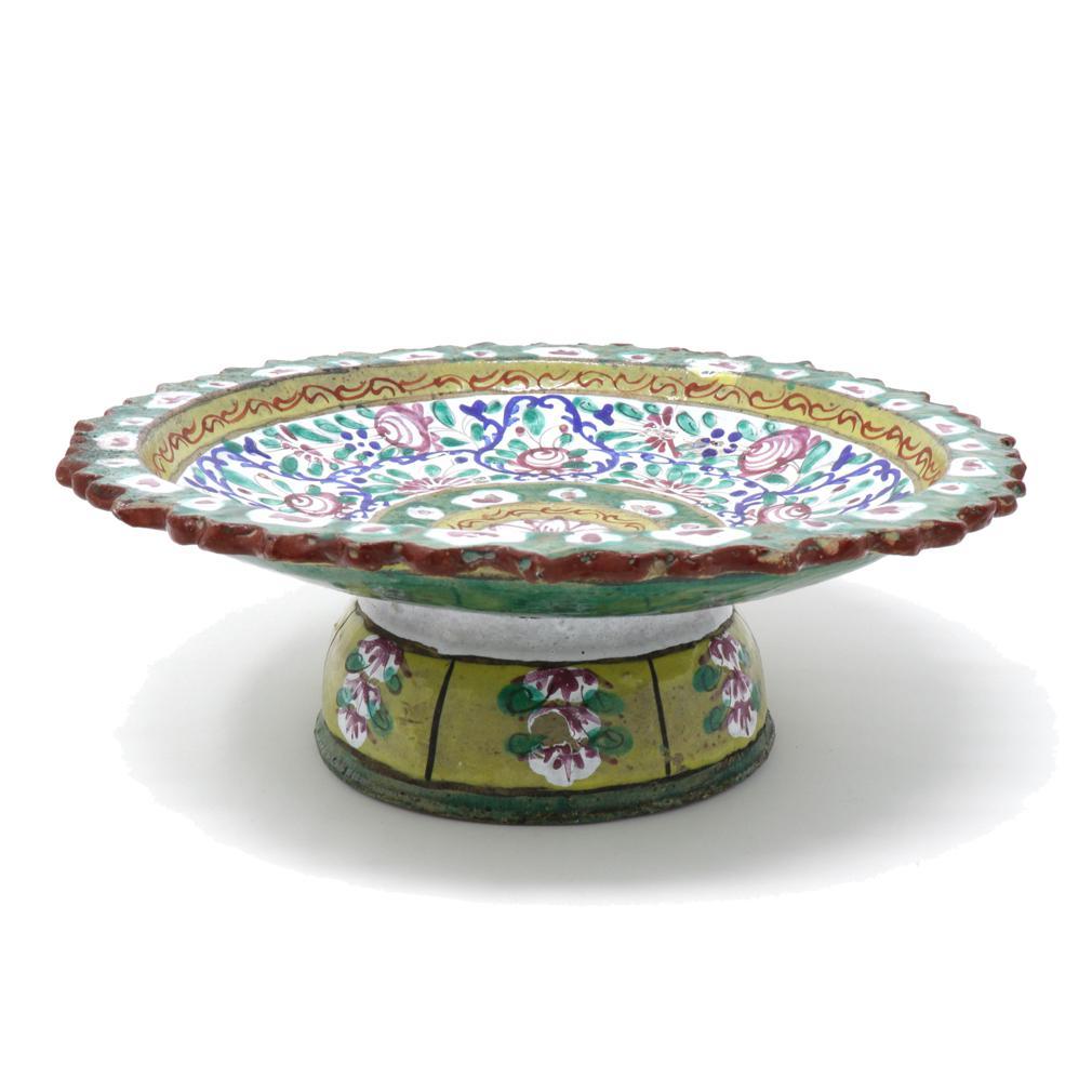 Enameled Large Antique Thai Bencharong Stem Plate For Sale