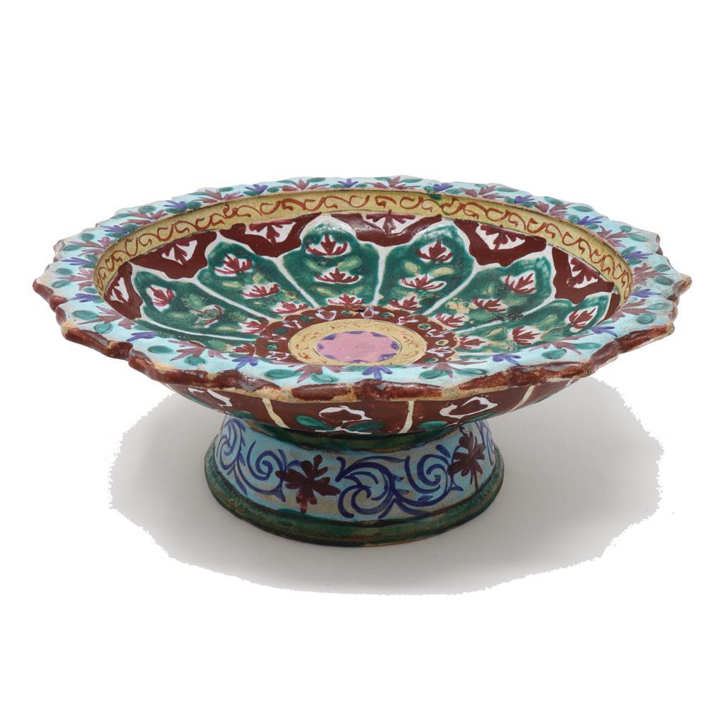 Enameled Large Antique Thai Bencharong Stem Plate For Sale
