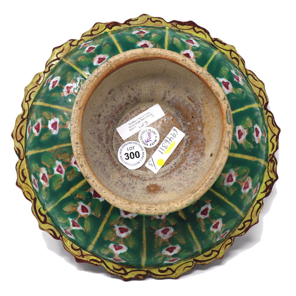 19th Century Large Antique Thai Bencharong Stem Plate For Sale