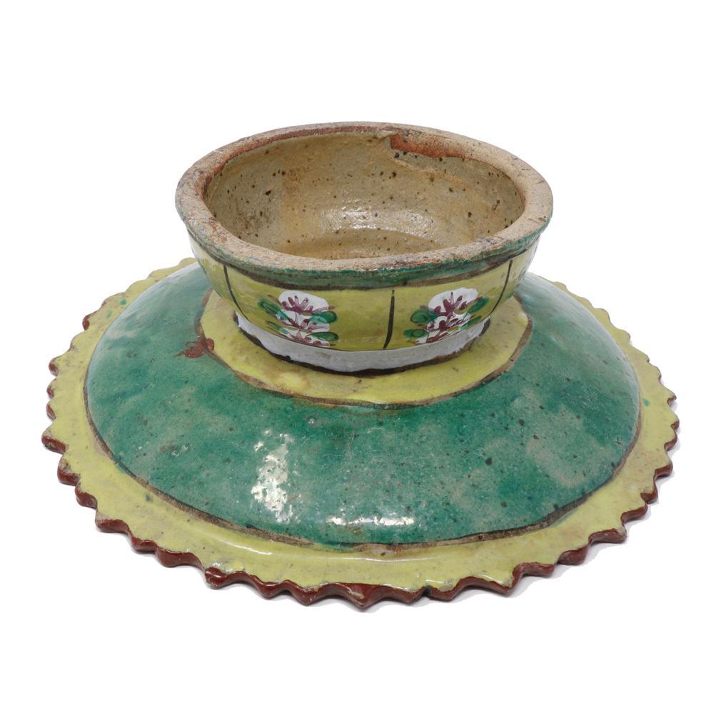 Ceramic Large Antique Thai Bencharong Stem Plate For Sale