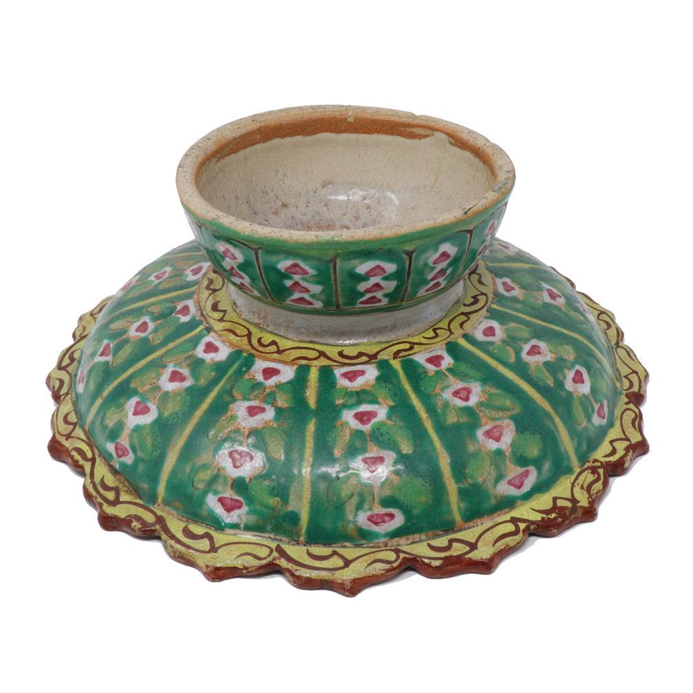 Ceramic Large Antique Thai Bencharong Stem Plate For Sale