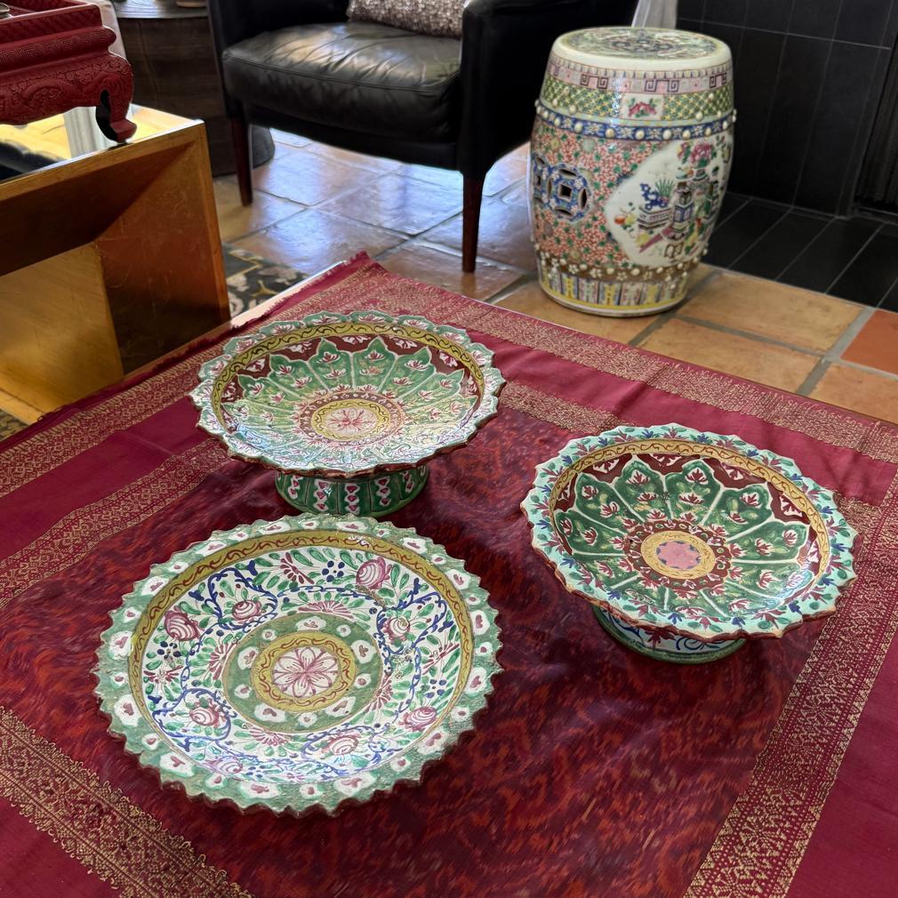 Large Antique Thai Bencharong Stem Plate For Sale 1