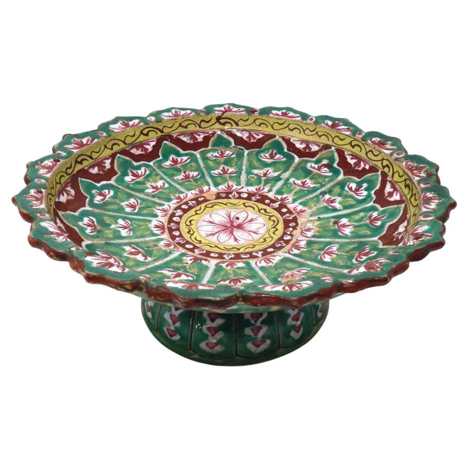 Large Antique Thai Bencharong Stem Plate