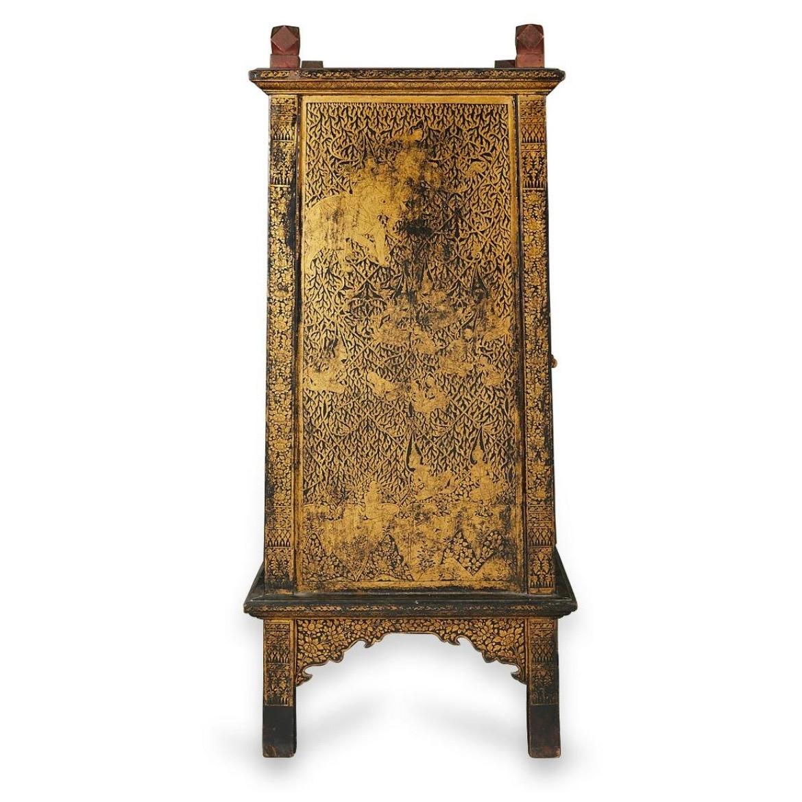 Hand-Crafted Large Antique Thai Buddhist Manuscript Storage Cabinet. For Sale
