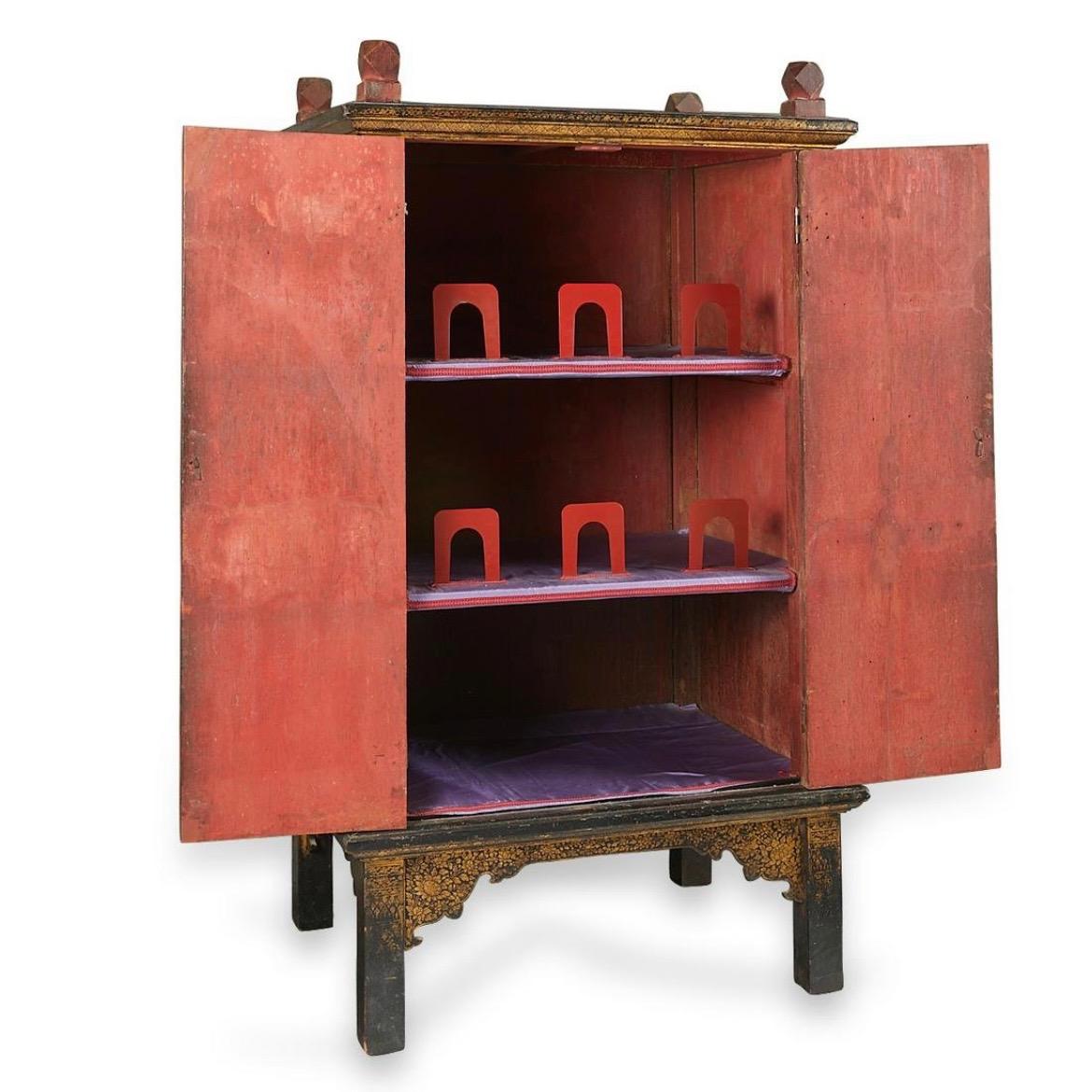 18th Century and Earlier Large Antique Thai Buddhist Manuscript Storage Cabinet. For Sale