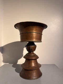 Large Antique Tibetan Hand Hammered Copper Ritual Vessel or Butter Lamp