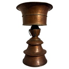 Large Antique Tibetan Hand Hammered Copper Ritual Vessel or Butter Lamp