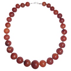 Large Antique Tibetan Himalayan Carnelian Bead Necklace, Hand-Cut Banded Agate