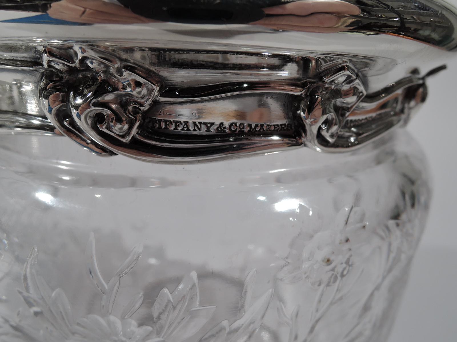 Early 20th Century Large Antique Tiffany Art Nouveau Sterling Silver and Glass Jar