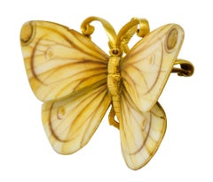 Large Antique Tiffany & Co. Gold Victorian Enamel 18 Karat Gold Butterfly Brooch