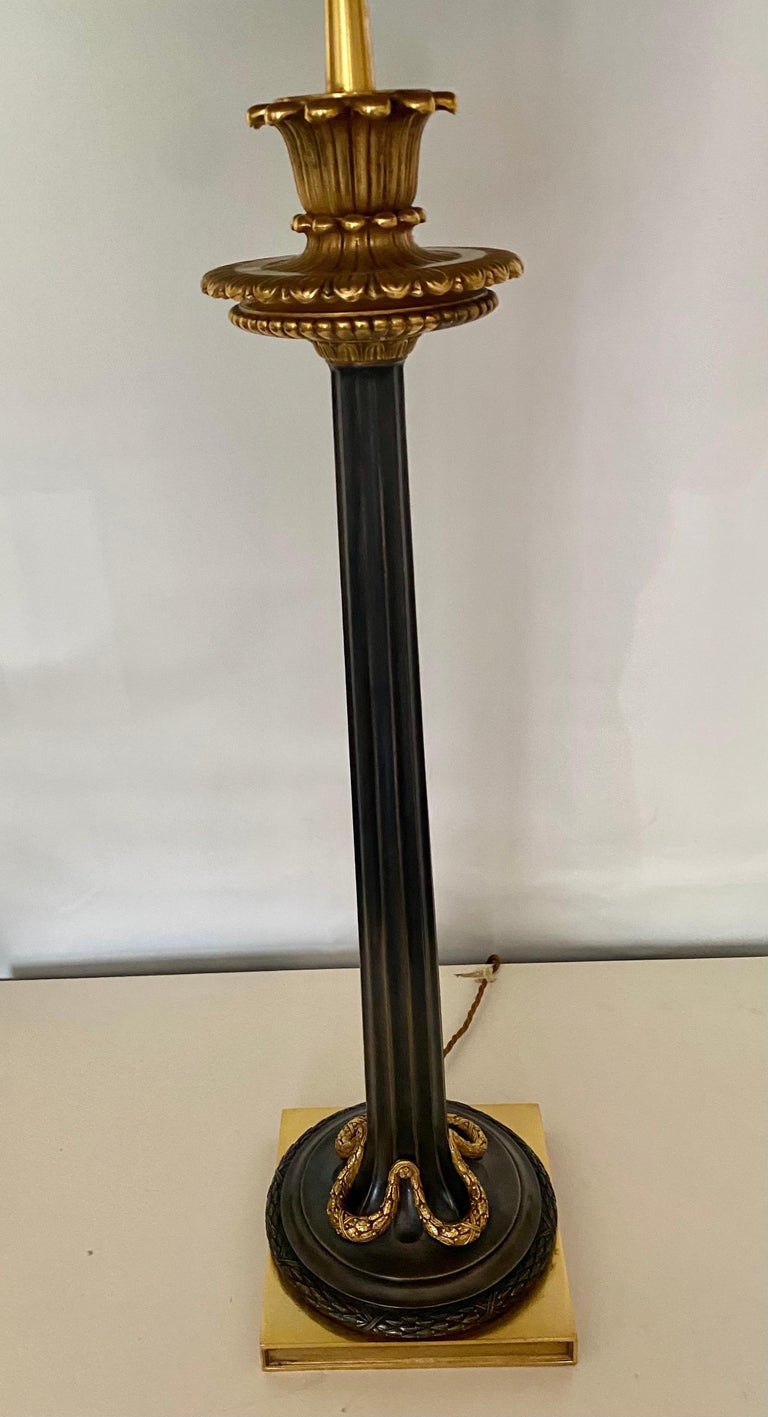 Large Antique Tiffany Style Table Lamp, French Bronze Superb Glass Shade For Sale 2