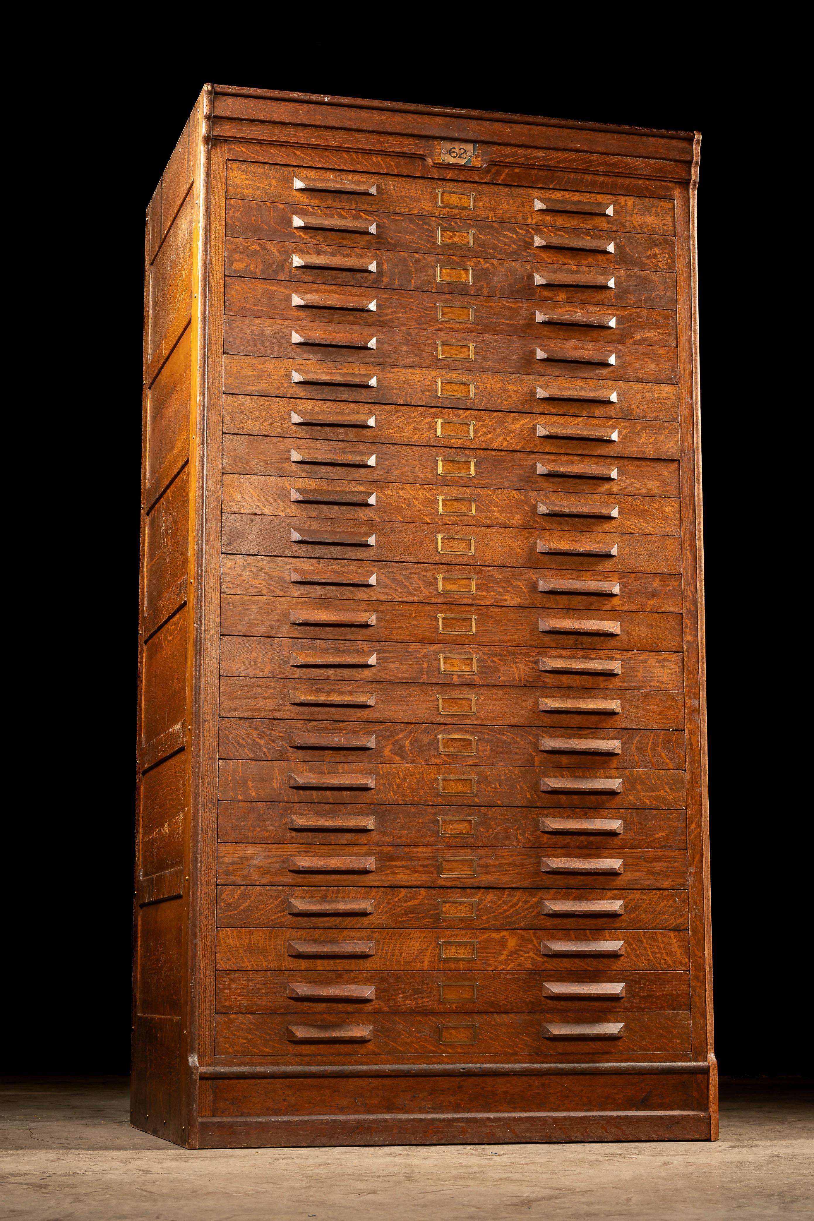 Industrial Large Antique Tiger Oak Flat File For Sale