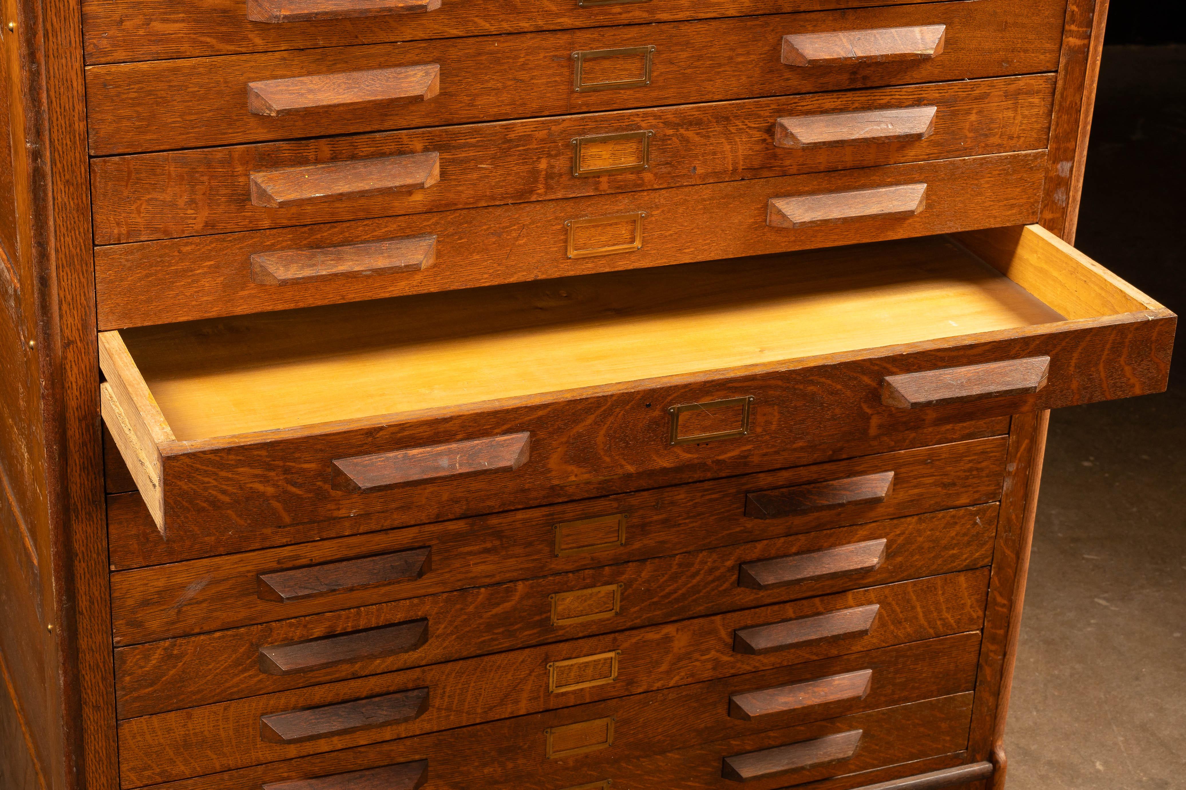 American Large Antique Tiger Oak Flat File For Sale