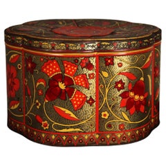 Gran caja de hojalata antigua, caja de hojalata para galletas con decoración de flores, Francia